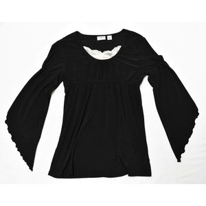 GIRLS Cato Black Empire Wasit Bell Sleeve Lace Top